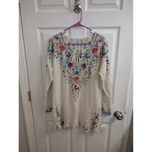 Johnny Was Los Angeles Johnny Was Embroidered Floral Tunic Cream - Size M
